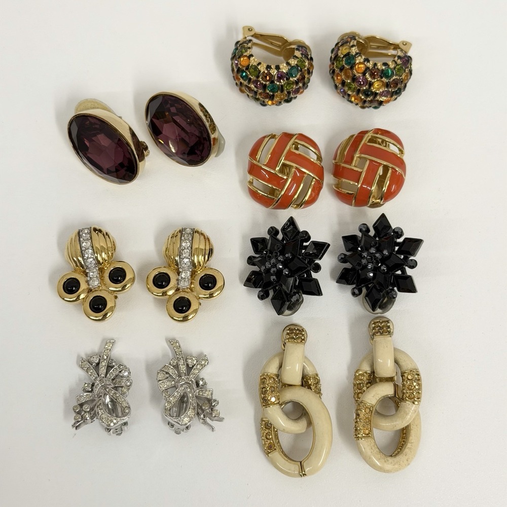 Vintage Group Lot of 7 Pairs of Earrings St. John Ciner Nina Ricci Panetta Clips
